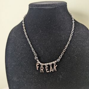 Silver Chain Necklace with 'FREAK' Pendant